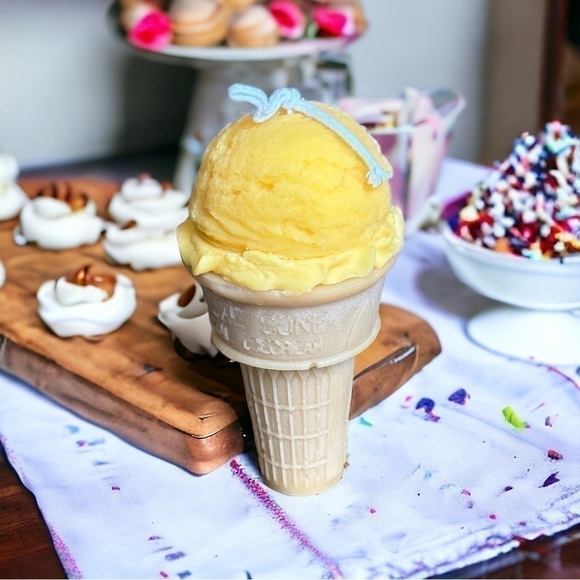 Other - ⚠️SALE Candle / Handmade Yellow Ice Cream Cone Shaped Soy Wax Candle SEND OFFERS